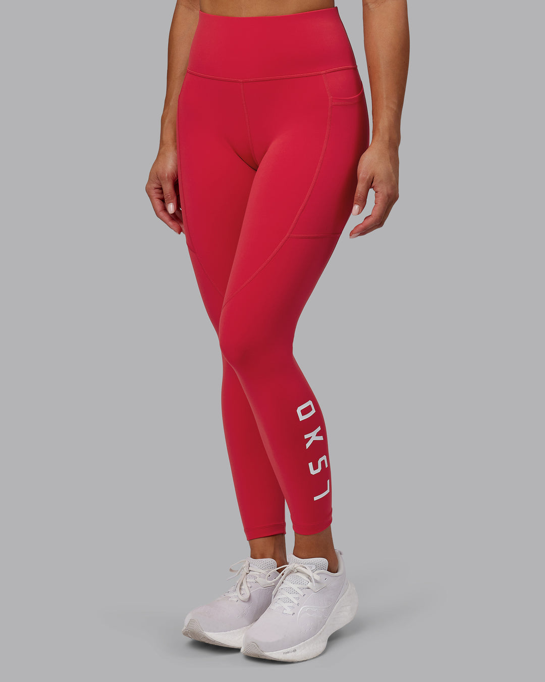 Woman wearing Rep 7/8 Length Tights - Scarlet-White