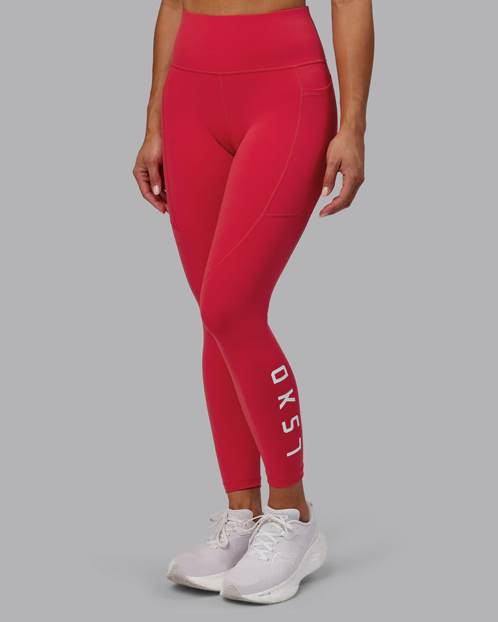 Woman wearing Rep 7/8 Length Tights - Scarlet-White
