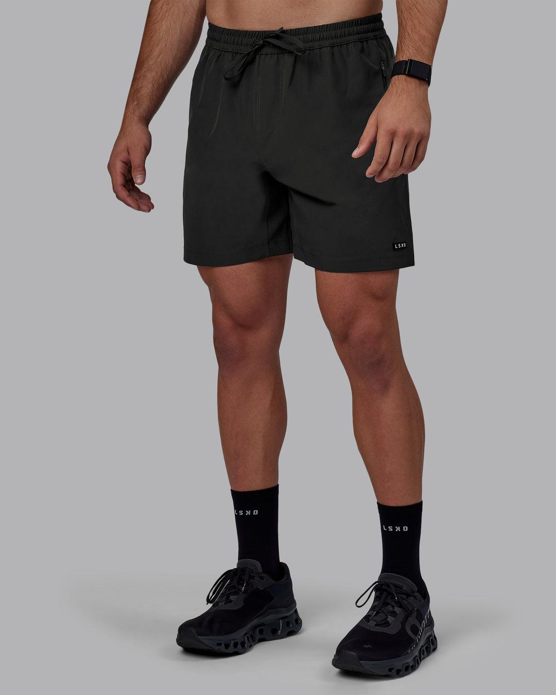 Man wearing Rep 7&quot; Performance Shorts - Pirate Black