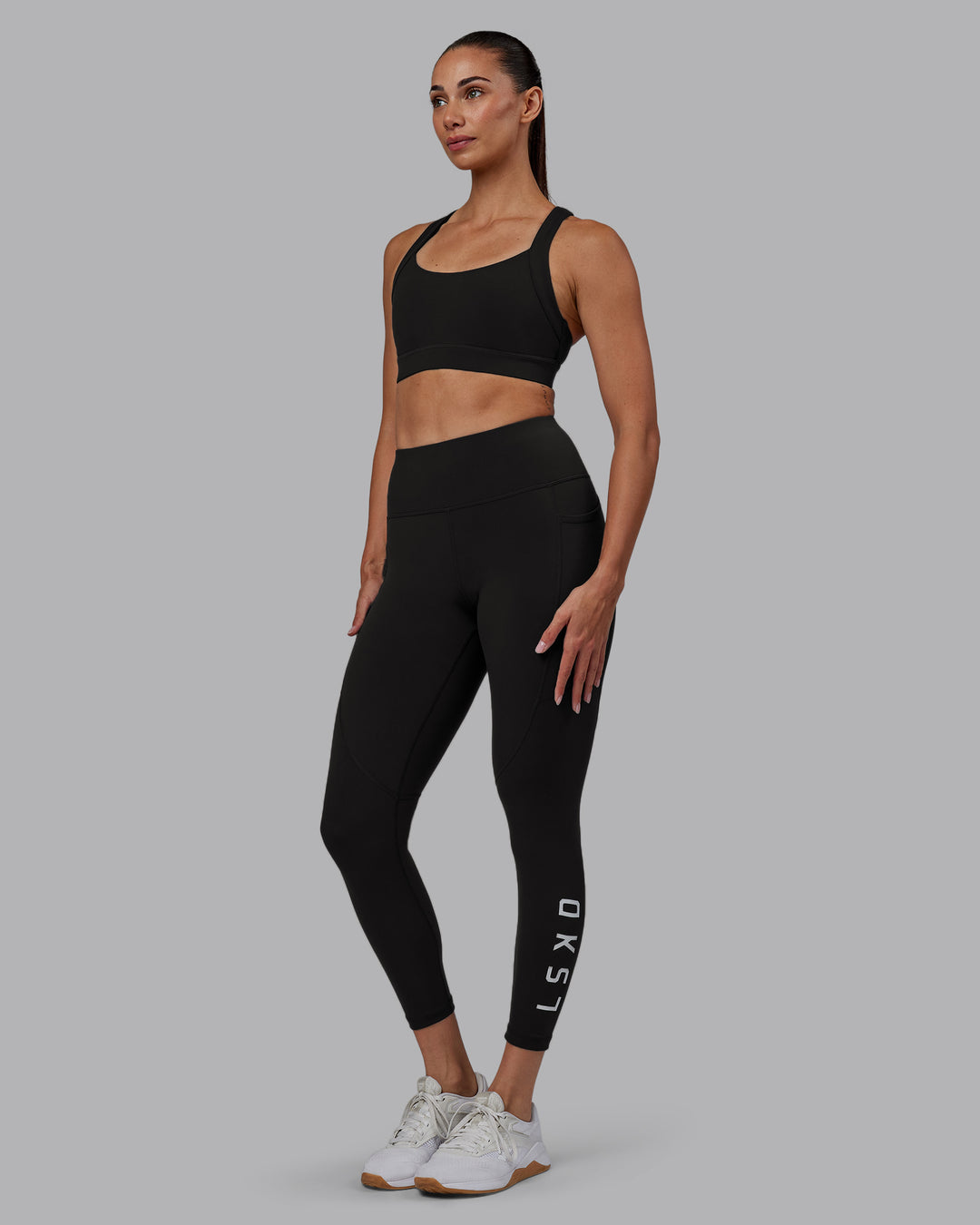 Women Wearing Rep 7/8 Length Tight - Pirate Black-White