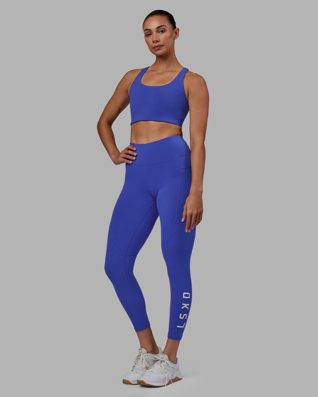 Women Wearing Rep 7/8 Length Tight - Power Cobalt-White