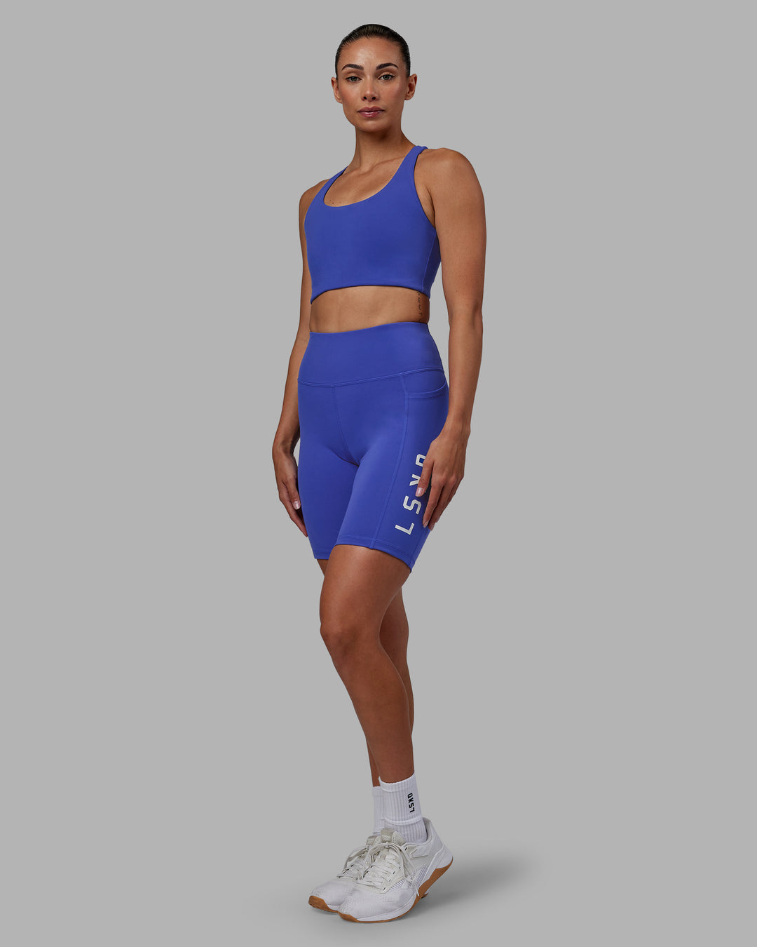 Women Wearing Rep Bike Short Tight - Power Cobalt-White