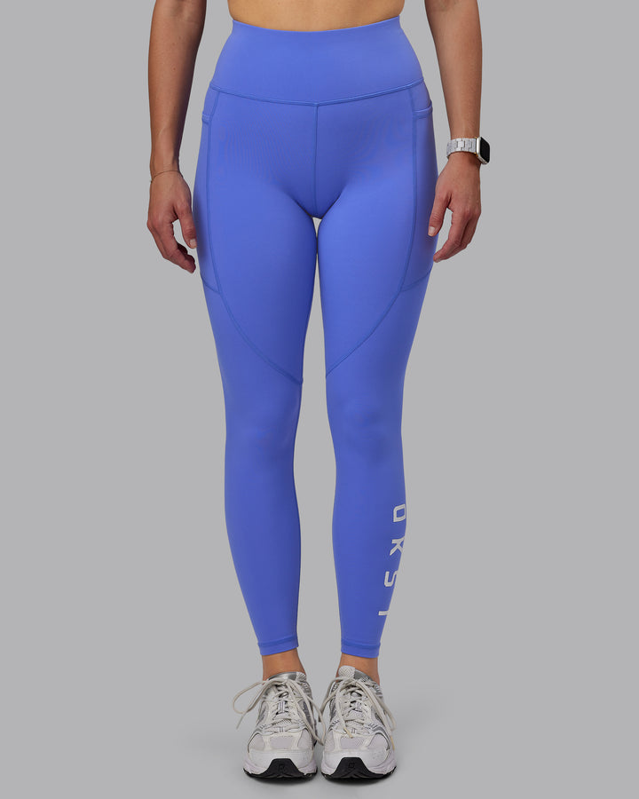 Woman wearing Rep Full Length Tights - Baja Blue-White
