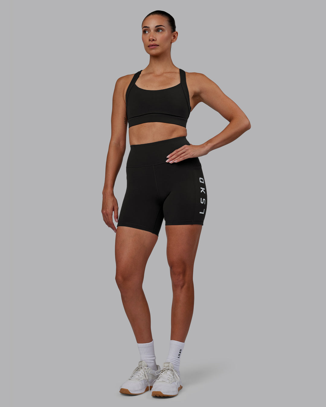 Women Wearing Rep Mid Short Tight - Pirate Black-White