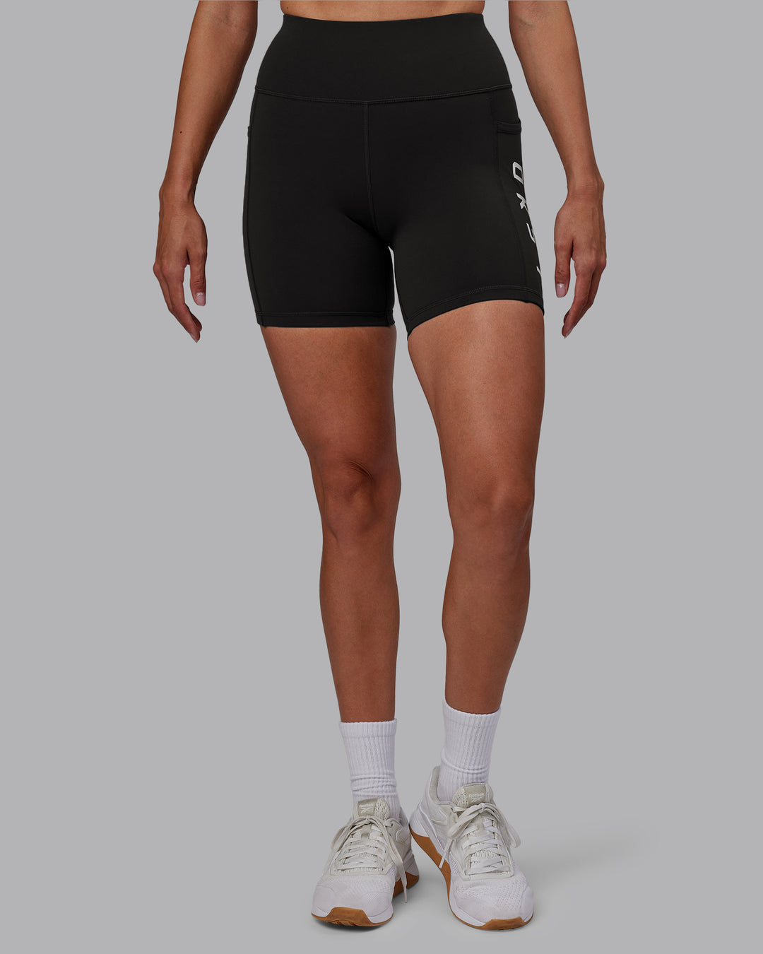 Women Wearing Rep Mid Short Tight - Pirate Black-White