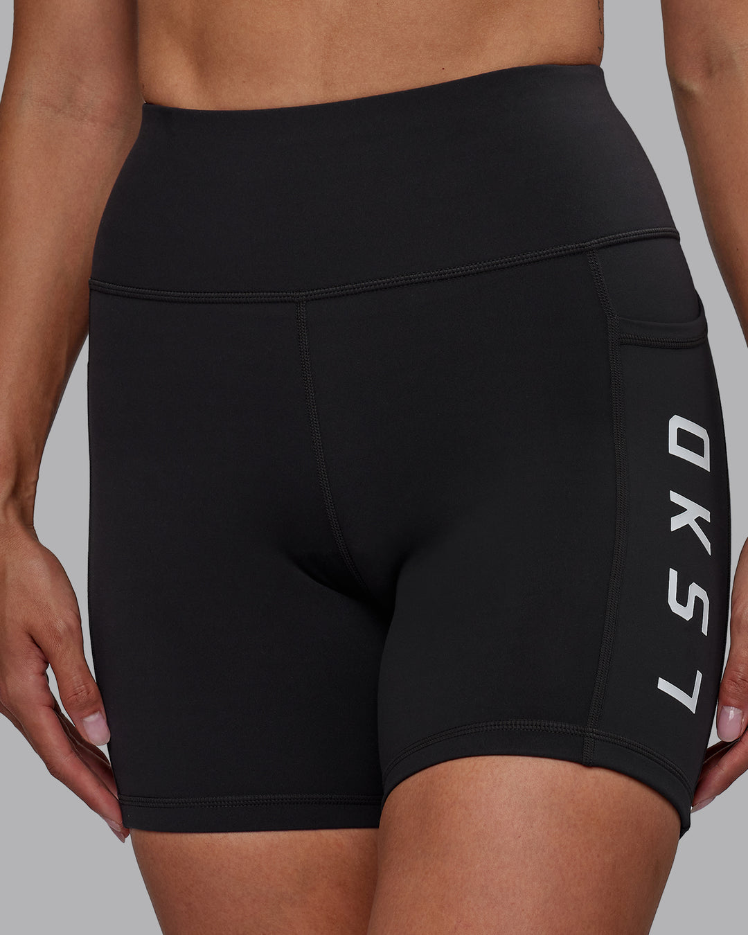 Women Wearing Rep Mid Short Tight - Pirate Black-White