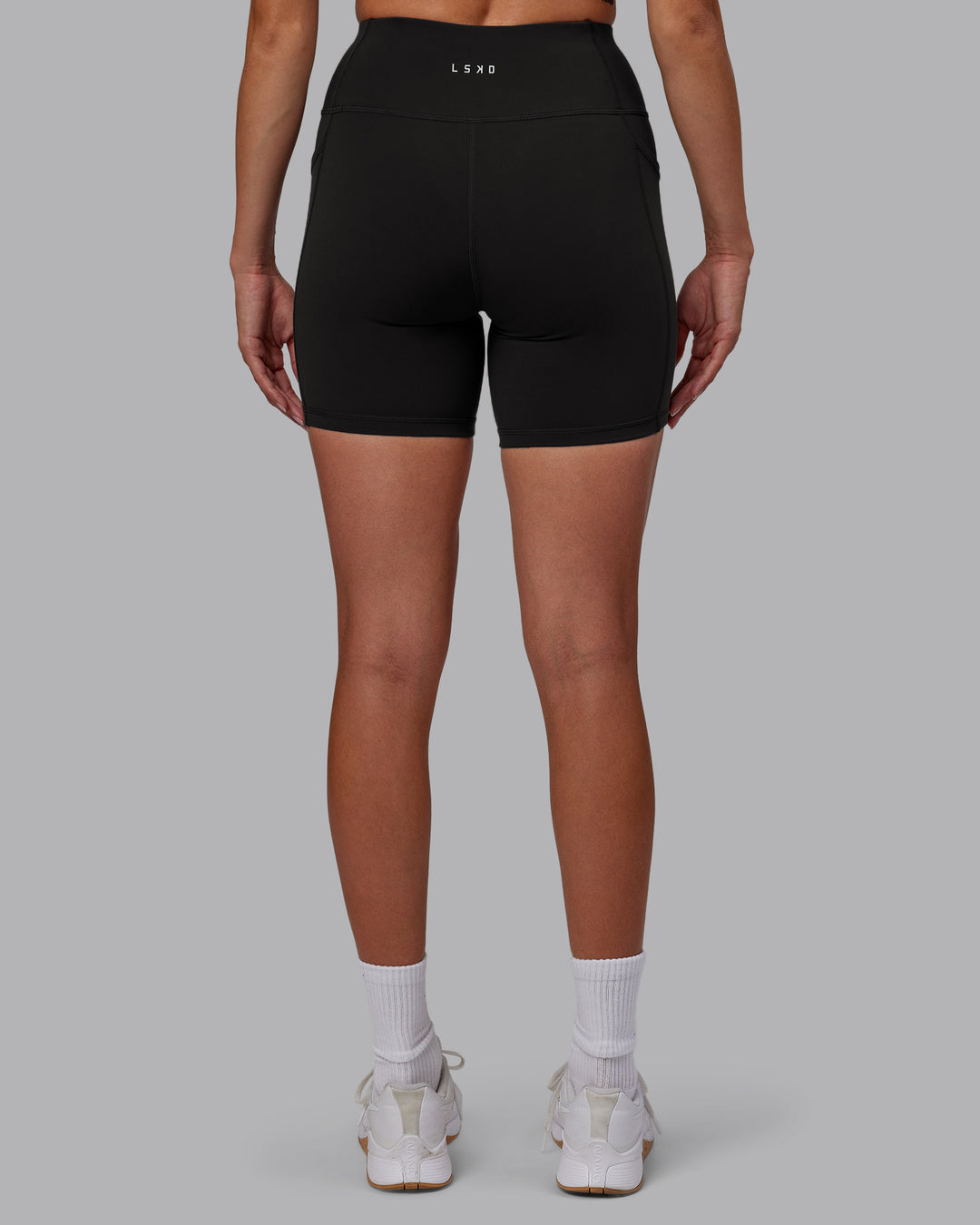 Women Wearing Rep Mid Short Tight - Pirate Black-White