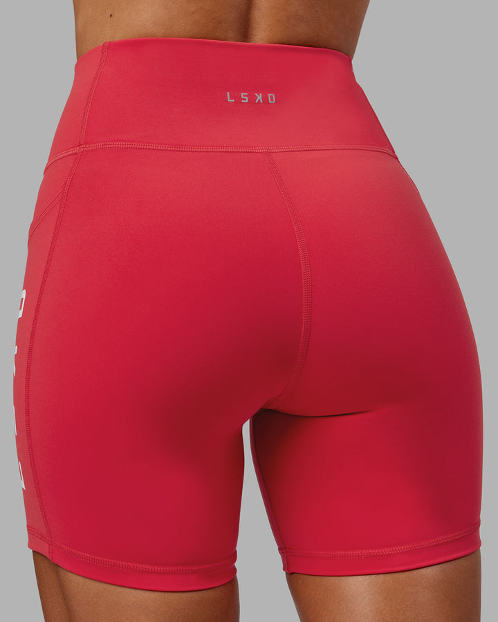 Woman wearing Rep Mid Short Tights - Scarlet-White
