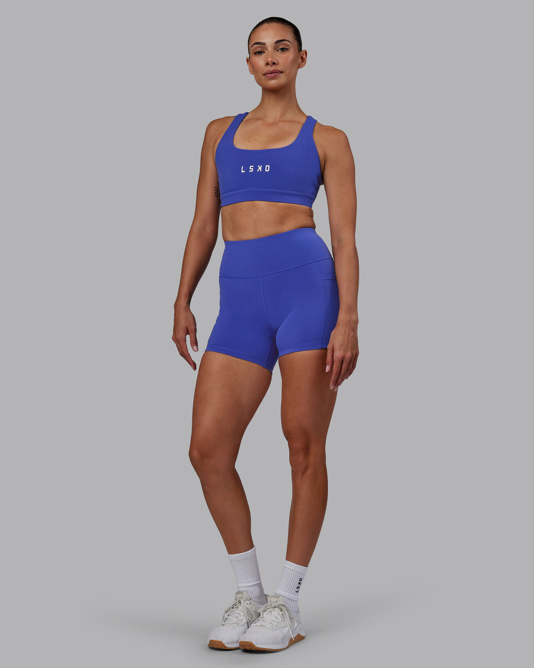 Women Wearing Rep Sports Bra - Power Cobalt-White