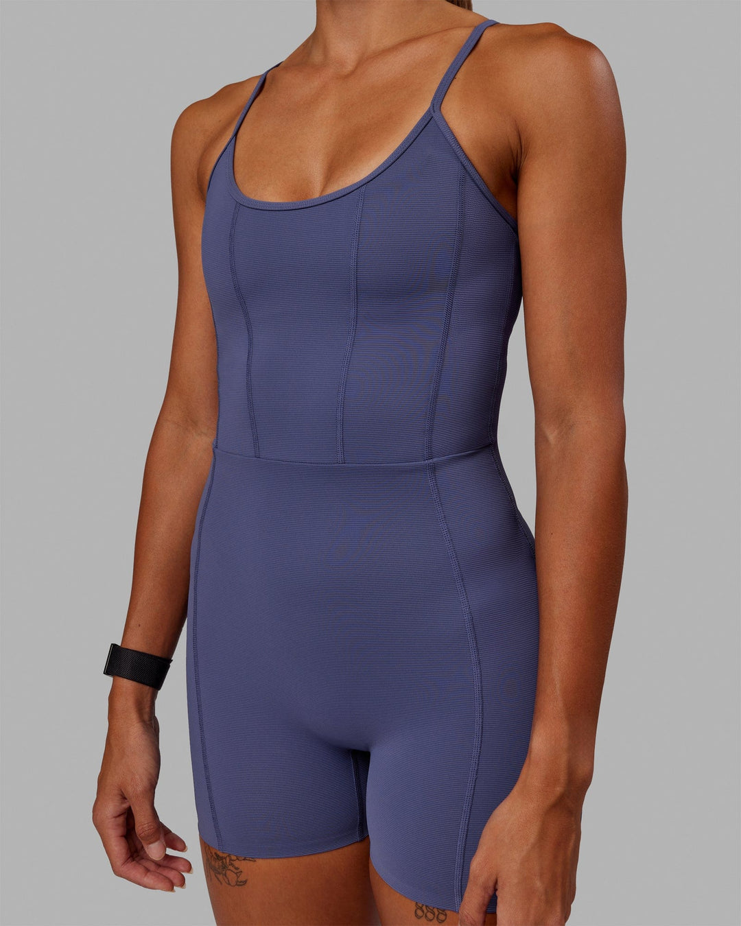 Woman wearing Resistance Ribbed Bodysuit - Future Dusk