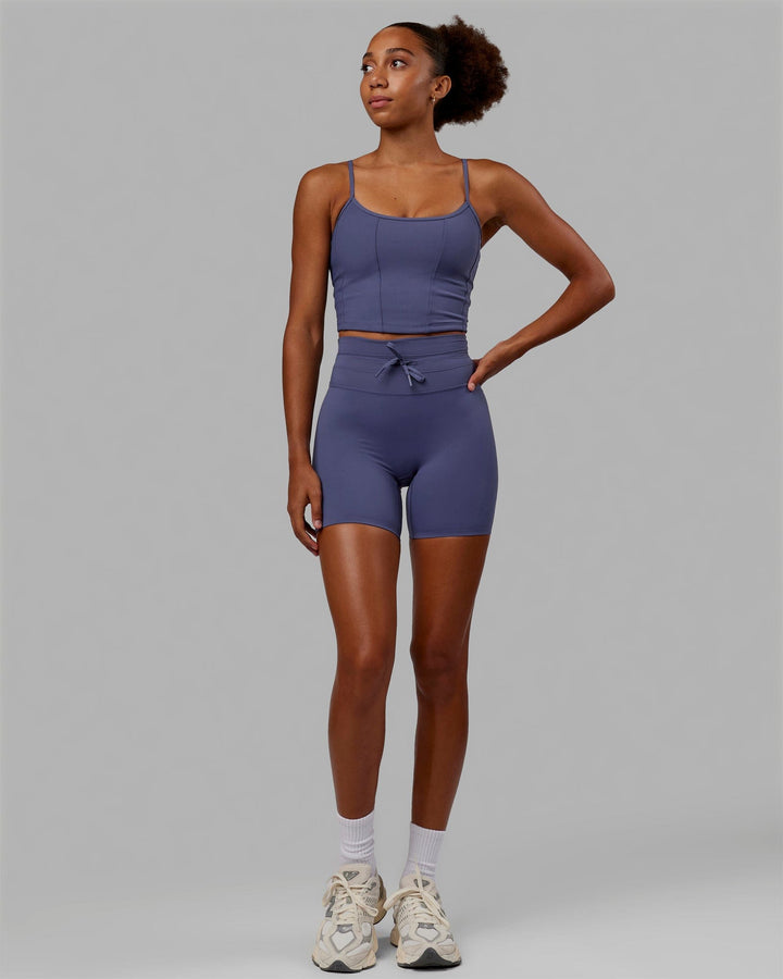 Woman wearing Resistance Ribbed Shelf Bra Performance Tank - Future Dusk
