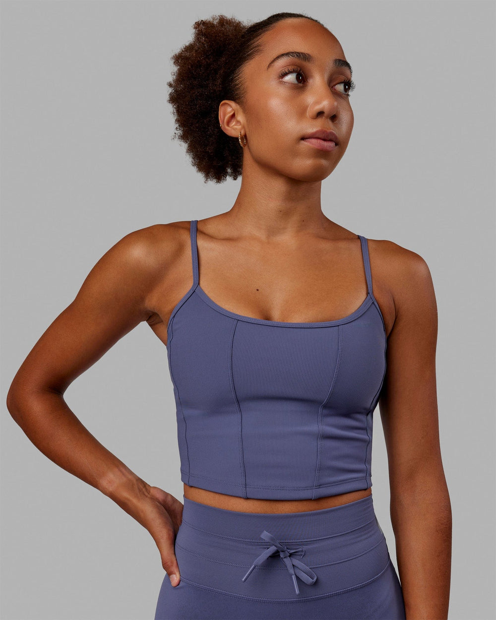 Woman wearing Resistance Ribbed Shelf Bra Performance Tank - Future Dusk