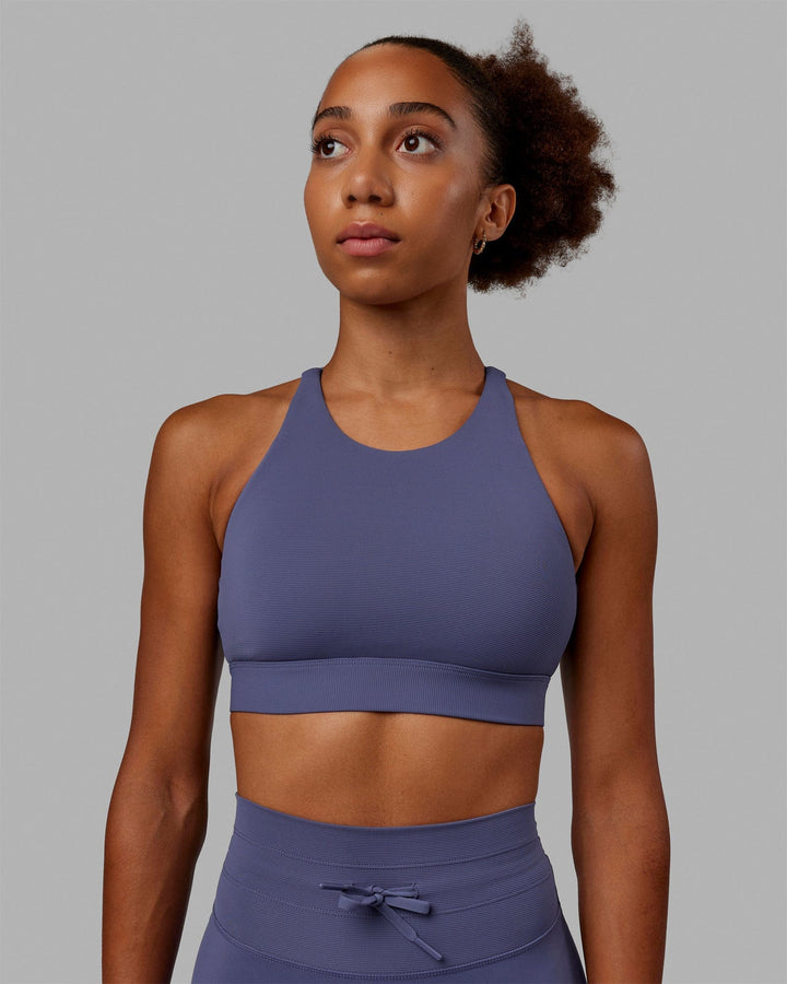 Woman wearing Resistance Ribbed Sports Bra - Future Dusk