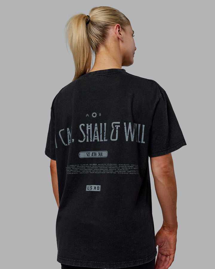 Woman wearing Sara I Can Shall &amp; Will Oversized Washed Tee - Black-Black
