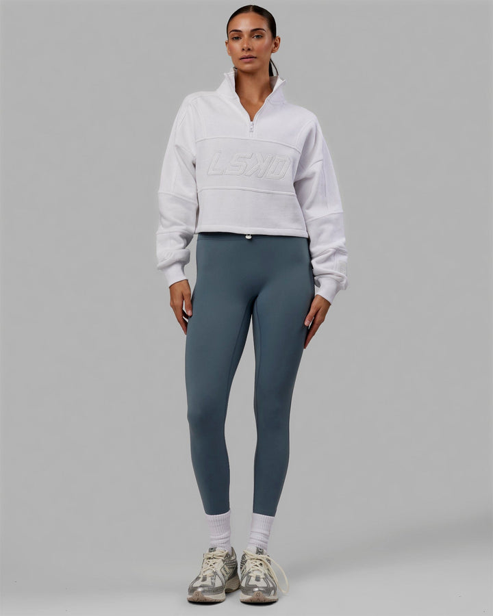 Woman wearing Slam 1/4 Zip Sweater - White-White
