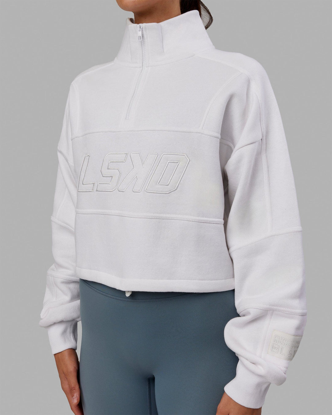 Woman wearing Slam 1/4 Zip Sweater - White-White