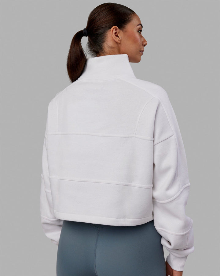 Woman wearing Slam 1/4 Zip Sweater - White-White
