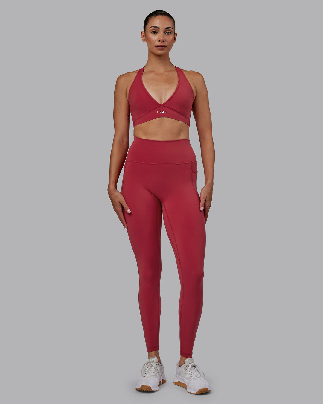 Woman wearing Stamina Sports Bra - Claret