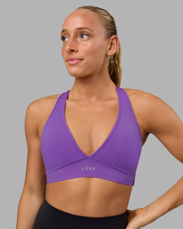 Woman wearing Stamina Sports Bra - Purple Swirl
