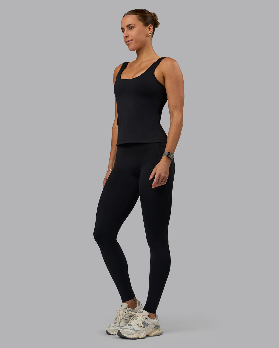 Woman wearing Staple Active Shelf Bra Tank - Black