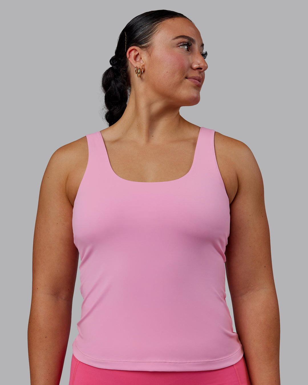 Woman wearing Staple Active Shelf Bra Tank - Bubblegum