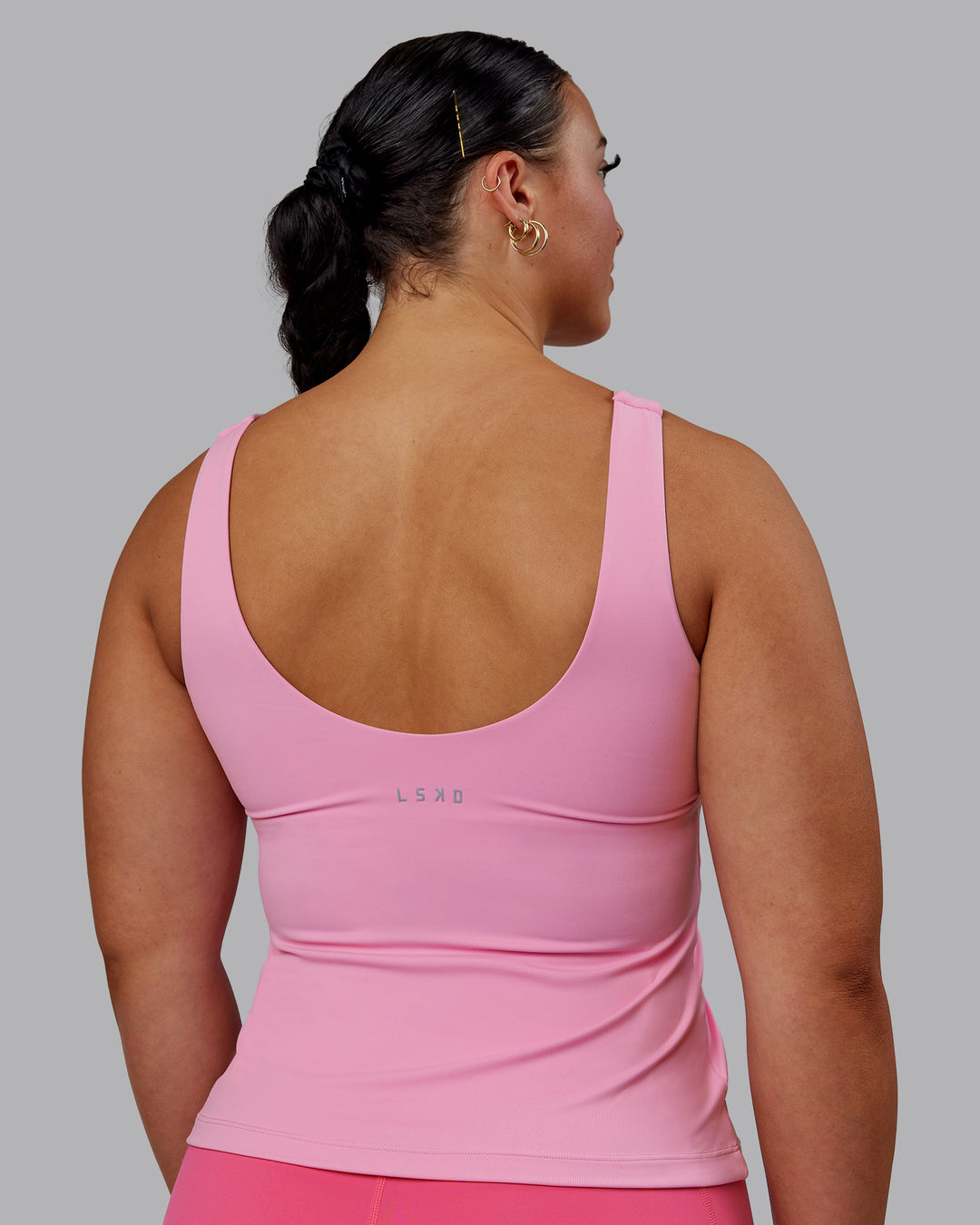 Woman wearing Staple Active Shelf Bra Tank - Bubblegum