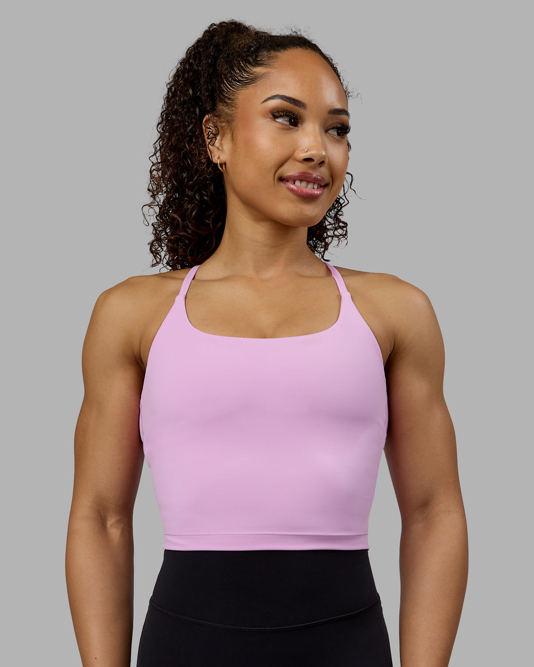 Woman wearing Twist Shelf Bra Tank - Pastel Orchid