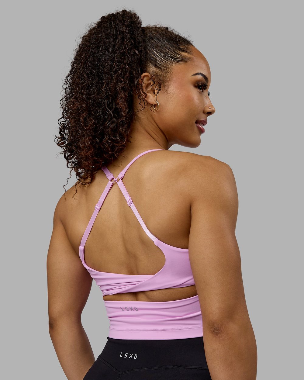 Woman wearing Twist Shelf Bra Tank - Pastel Orchid