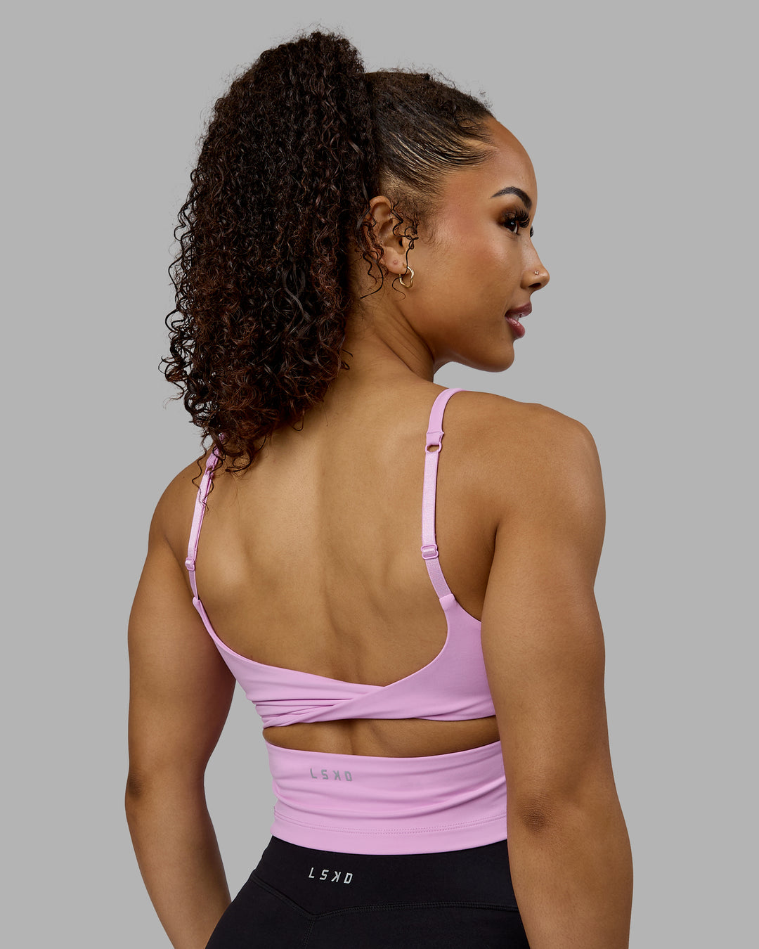 Woman wearing Twist Shelf Bra Tank - Pastel Orchid