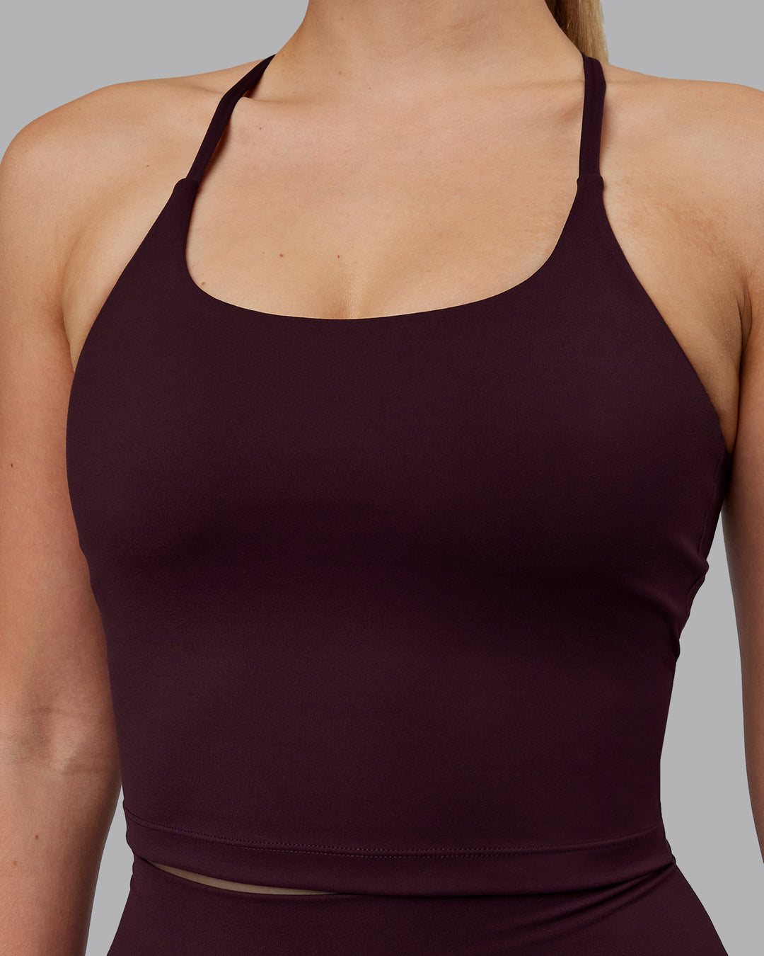 Woman wearing Twist Shelf Bra Tank - Mulberry