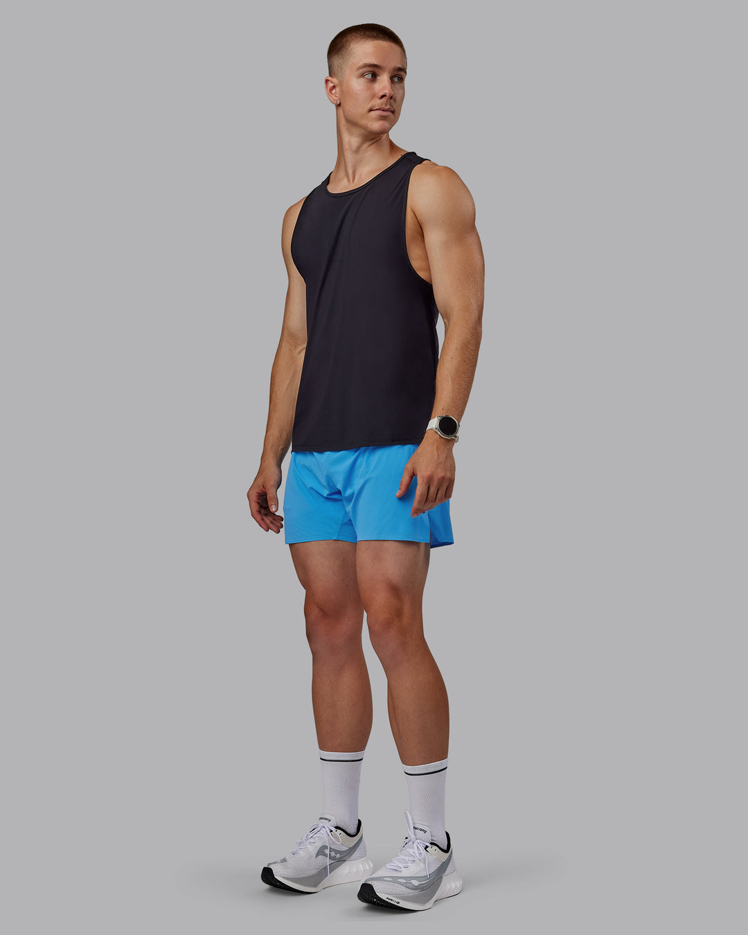 Man wearing UltraAir 5&quot; Lined Performance Shorts - Azure Blue