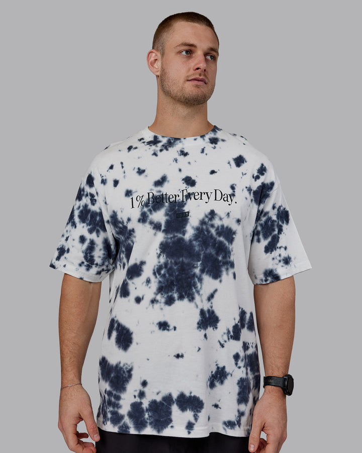 Man wearing Unisex 1% Better Heavyweight Tee Oversize - White-Black Tie Dye
