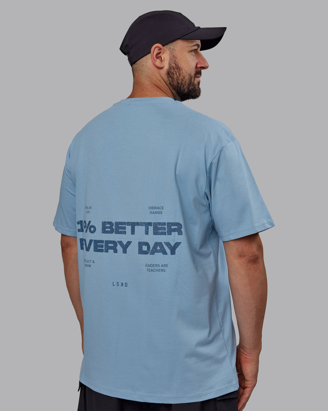 Man wearing Unisex 1% Better Value Series FLXCotton Tee Oversize - Glacier Lake-Indigo