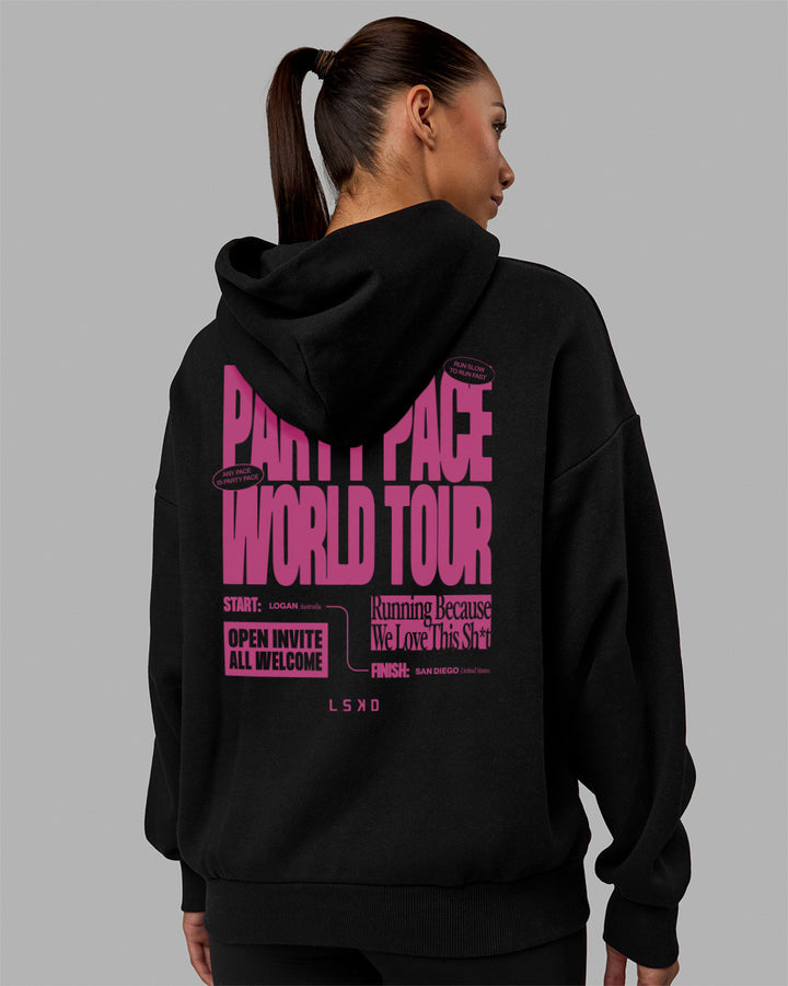 Woman wearing Unisex Party Pace Hoodie Oversize - Black-Pink
