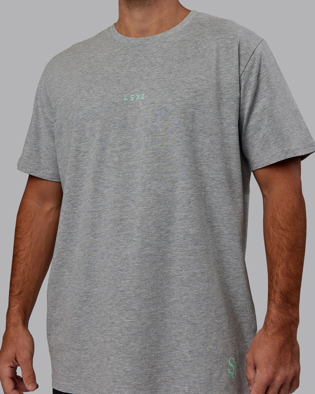 Man wearing Unisex Resilient FLXCotton Tee - Light Grey Marl-Ice Green