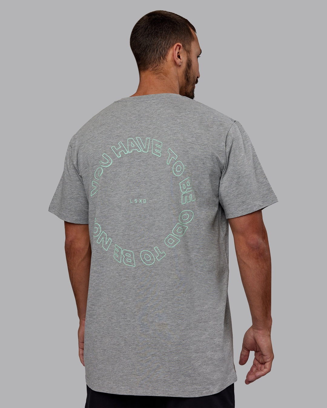 Man wearing Unisex Resilient FLXCotton Tee - Light Grey Marl-Ice Green