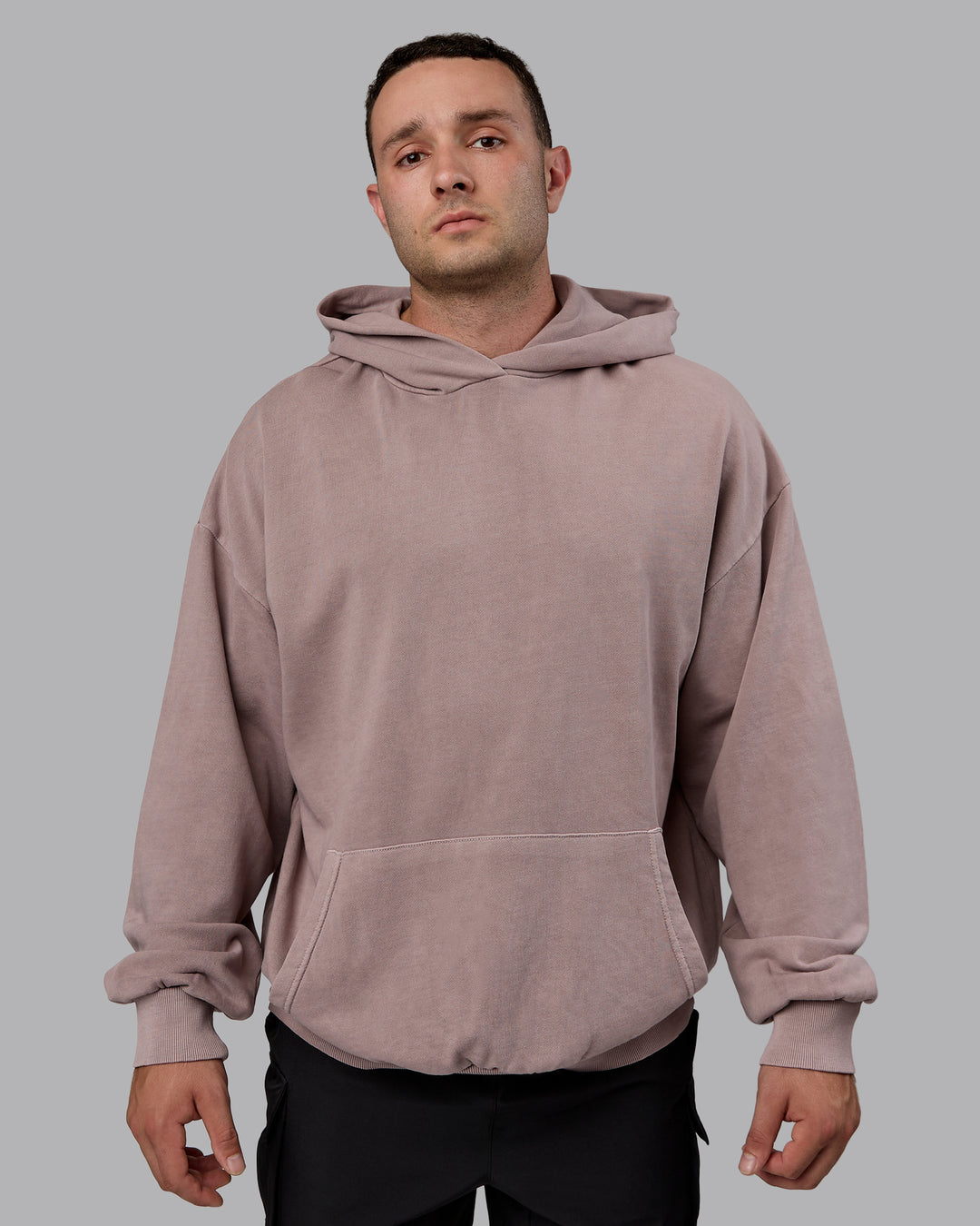 Man wearing Unisex Washed Set the Standard Hoodie Oversize - Greyish Purple-Off White