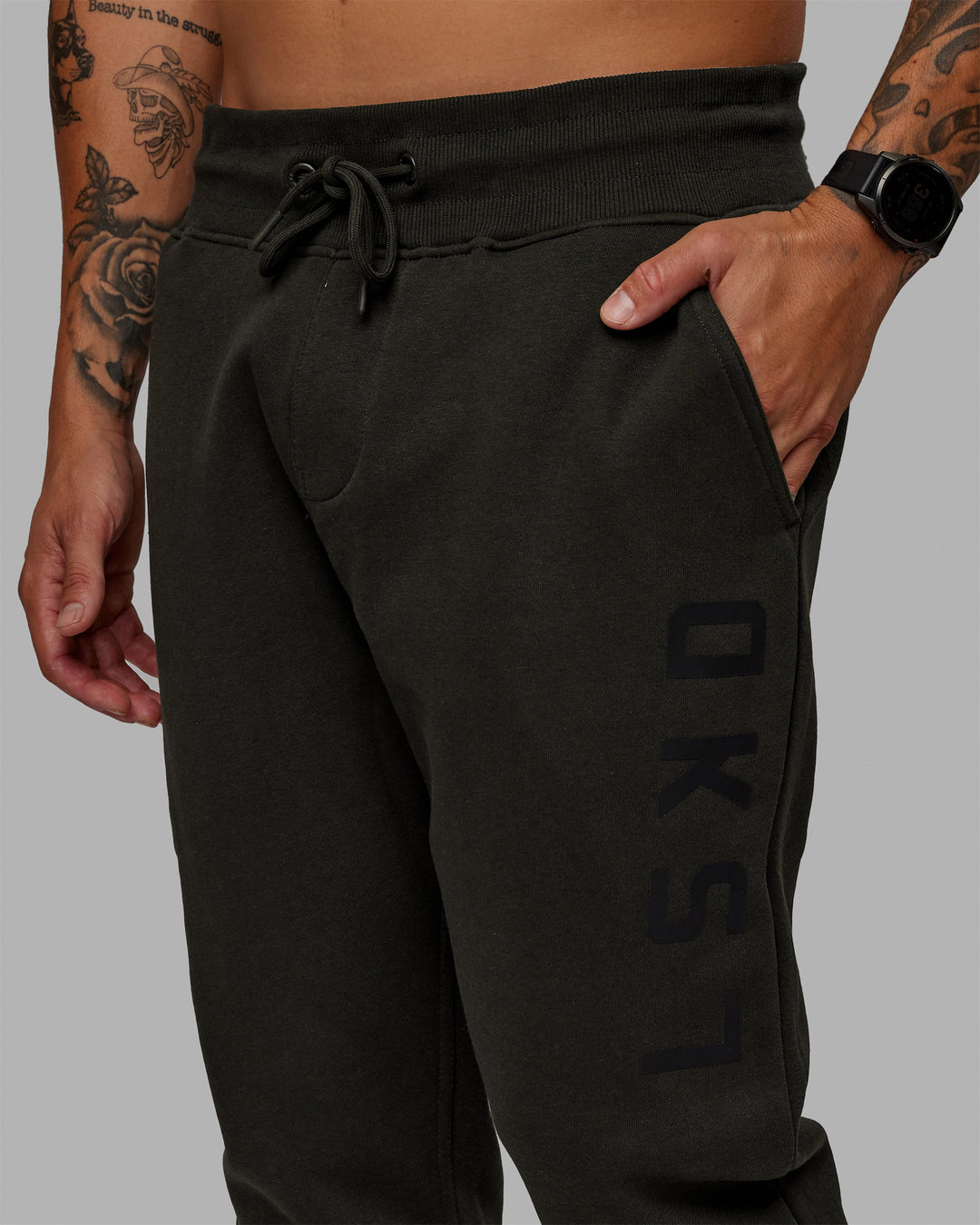 Man wearing Unisex Structure Track Pants - Pirate Black-Black