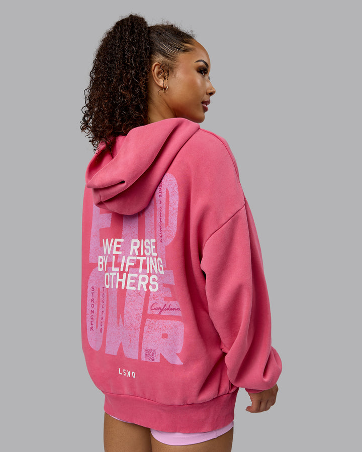 Woman wearing Unisex Washed Empower Hoodie Oversize - Berry Pink-Pastel Orchid
