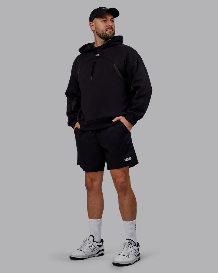 Man wearing Unisex Y2K Concept Panel Hoodie - Black-Pirate Black
