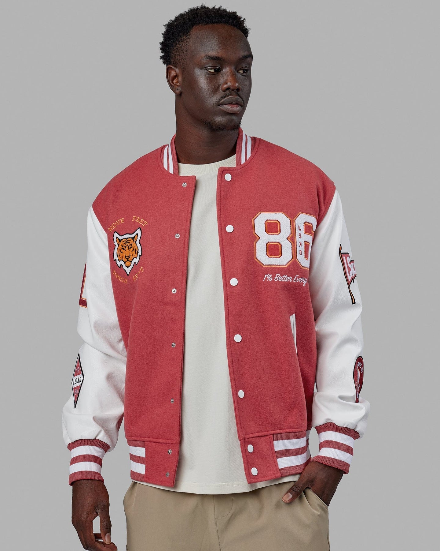 Varsity bomber jacket discount red