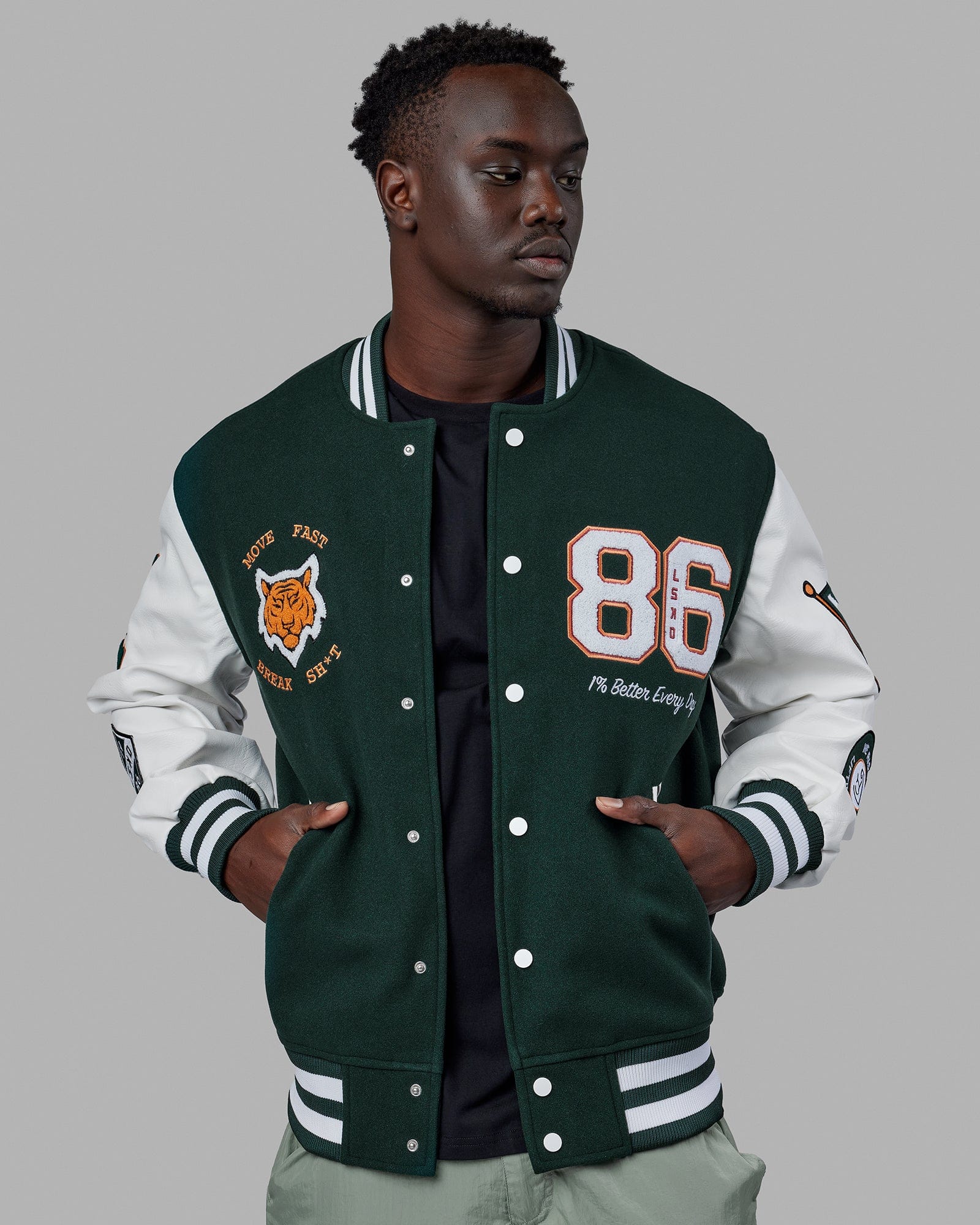 Green varsity bomber jacket new arrivals