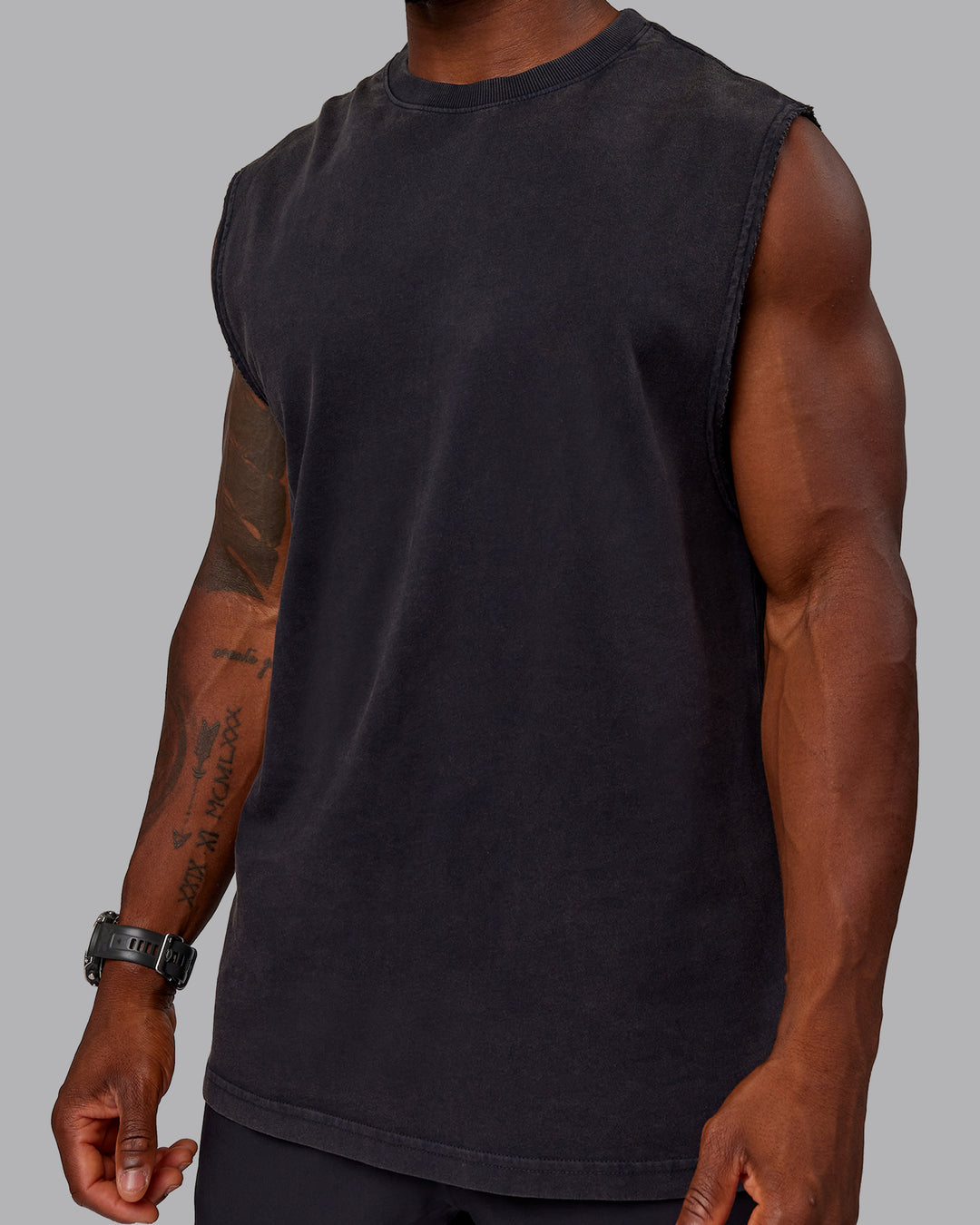 Man wearing Washed Set The Standard Heavyweight Tank - Black-Greyish Purple