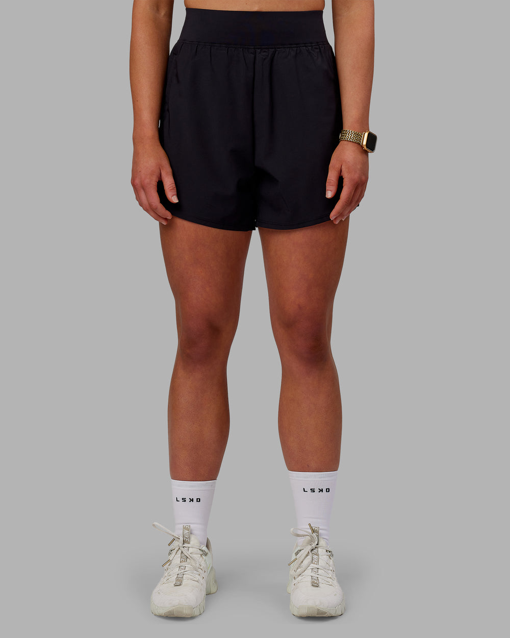 Woman wearing Challenger 5" Lined Performance Shorts - Black