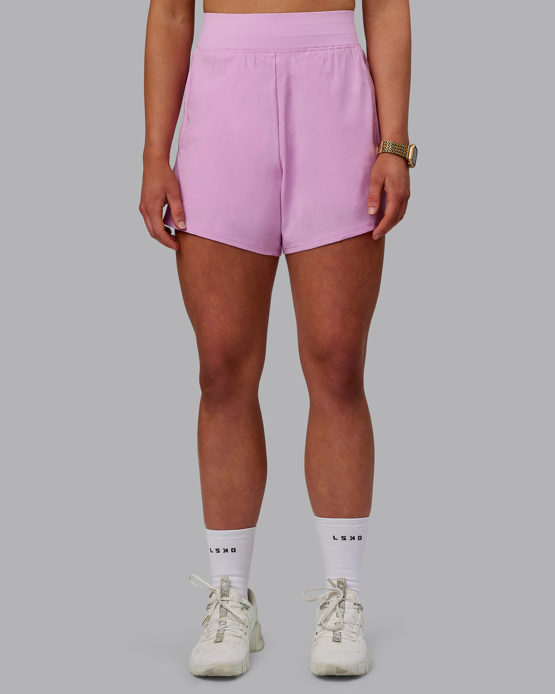 Woman wearing Challenger 5&quot; Lined Performance Shorts - Pale Lilac