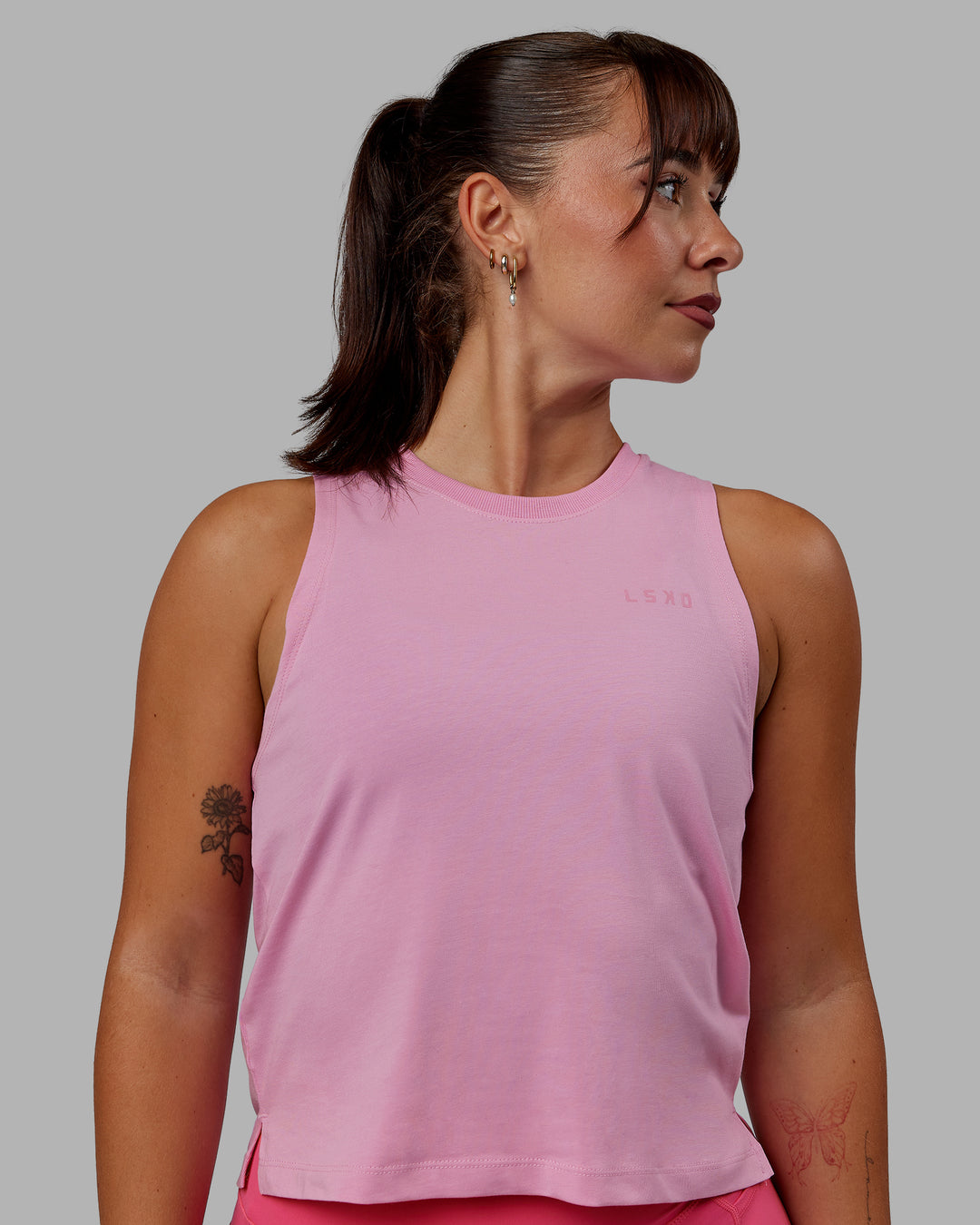 Woman wearing Deluxe PimaFLX Tank - Bubblegum