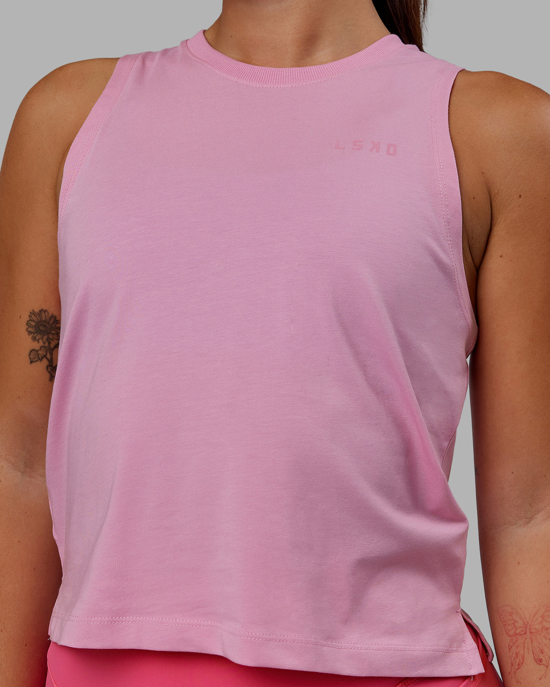 Woman wearing Deluxe PimaFLX Tank - Bubblegum