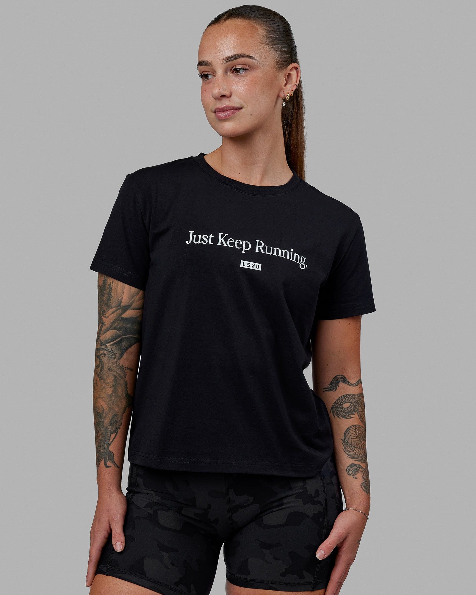 Just Keep Running FLXCotton Tee - Black-White | LSKD