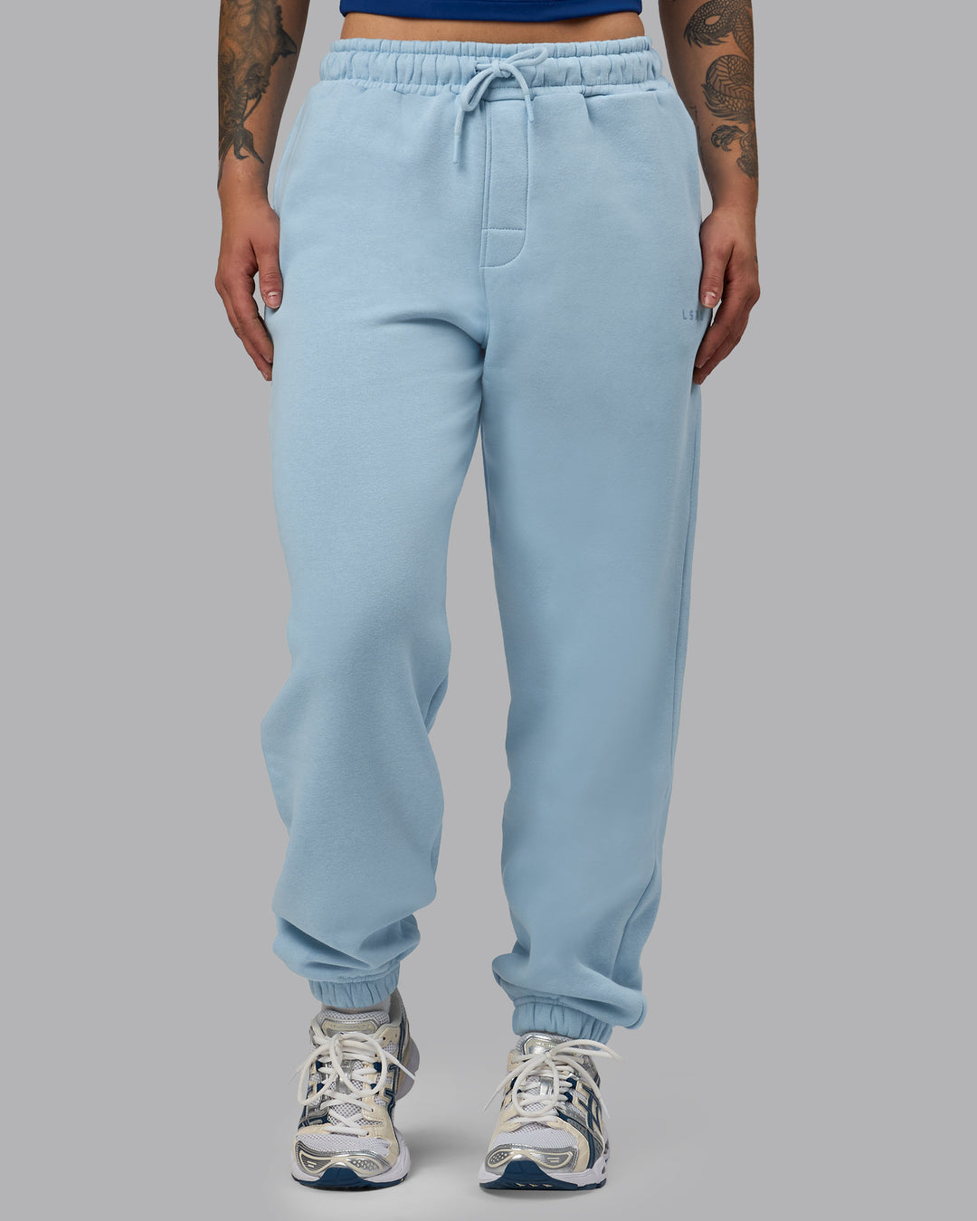 Woman wearing MVP Track Pants - Glacial Blue