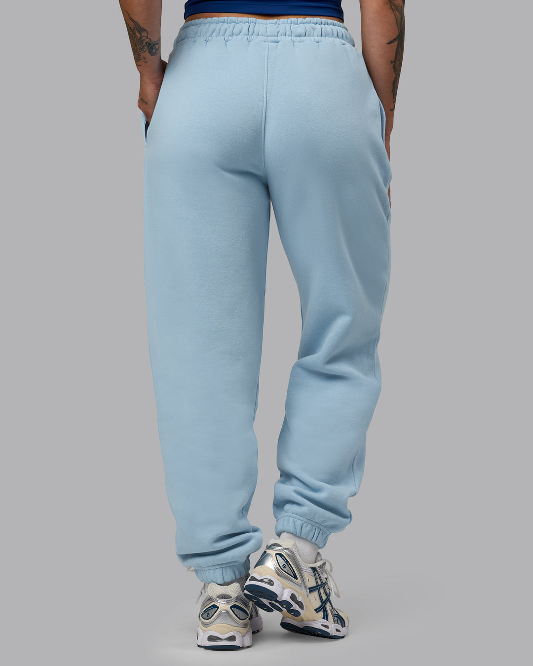 Woman wearing MVP Track Pants - Glacial Blue